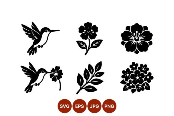 Download Hummingbird and Floral Vector Art Black - Floral Collection