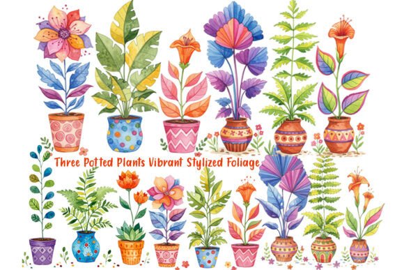 Download Whimsical Stylized Floral Foliage Design - Floral Collection