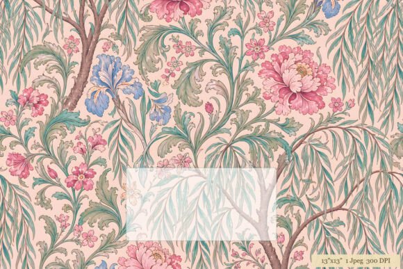 Download William Morris Floral Peony Iris Pink - Floral Collection