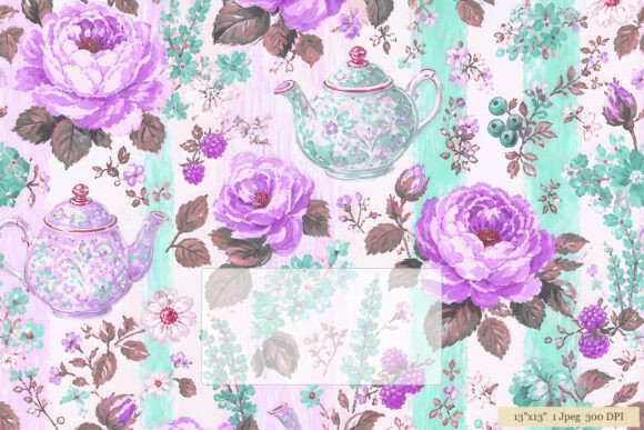 Download Purple Rose Teapot Floral Pattern - Floral Collection