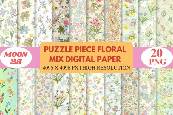 Download Puzzle Piece Floral Mix Digital Paper - Floral Collection