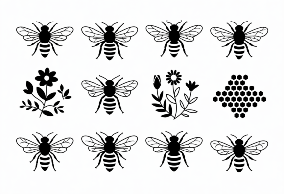Download Cute Bee Honeycomb Floral Vector Clipart - Floral Collection