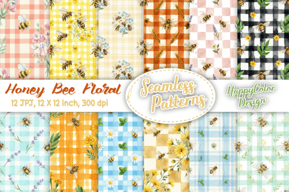 Download Honey Bee Floral Seamless Patterns - Floral Collection