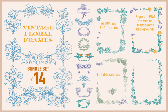 Download Vintage Floral Frames. Set of 14 - Floral Collection