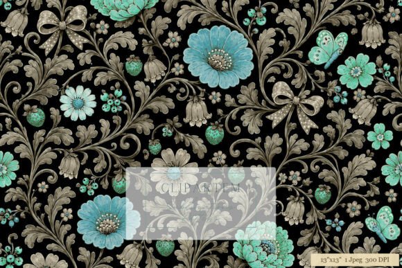 Download Teal Brown Floral Baroque Black Pattern - Floral Collection