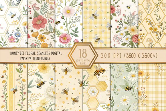 Download Honey Bee Floral Seamless Digital Paper - Floral Collection