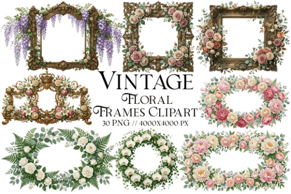 Download Vintage Floral Frames Clipart Bundle - Floral Collection