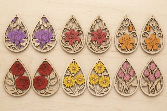 Download 6 Floral Earrings, Laser Cut Designs - Floral Collection
